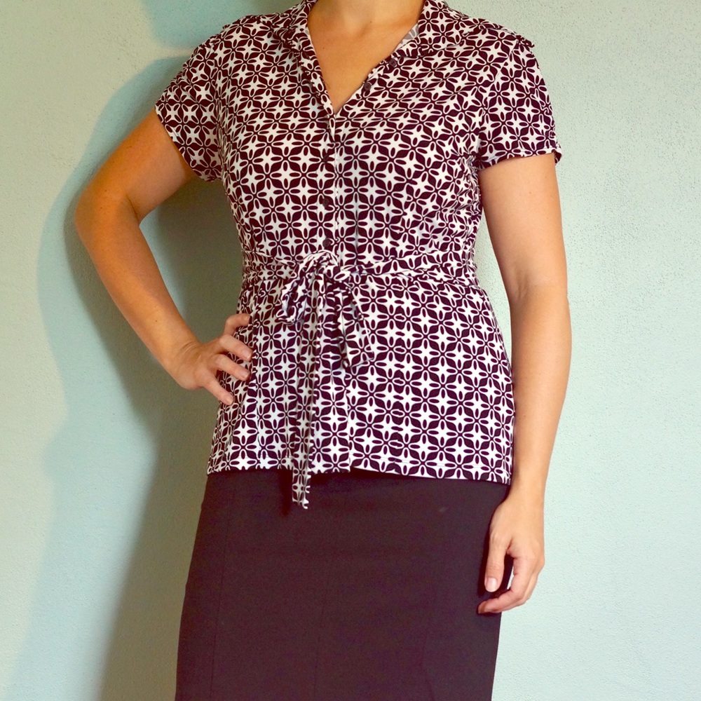 Black and white top with waist tie